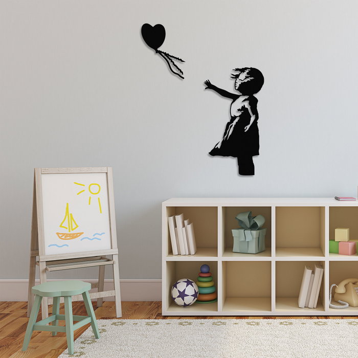 Wallity Banksy - 14 Escultura de pared de metal negra
